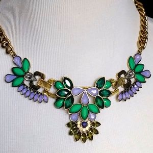 Statement Necklace Bronze Jade Green Lilac Purple